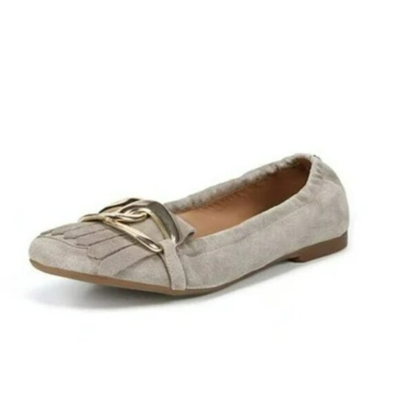 Sam Edelman Mimi Putty Leather Slip On‎ Squared Toe Golden Accent Ballet Flats - Picture 1 of 12